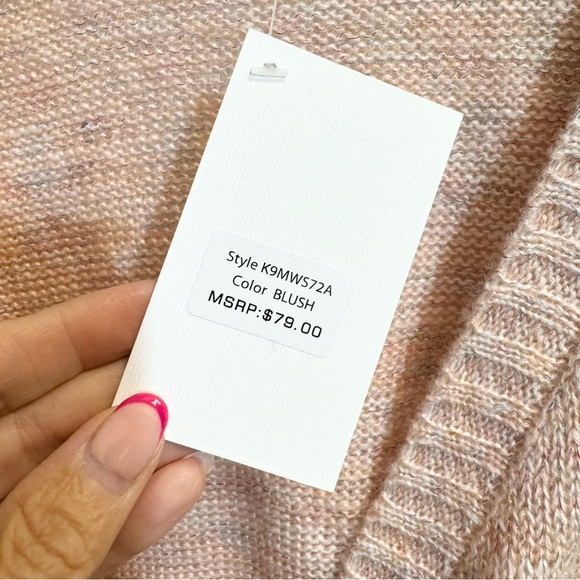 NWT-Kensie Peachy Pink Marl V neck sweater woman's Med - Picture 4 of 11